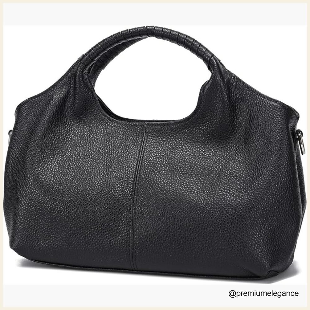 Genuine Leather Hobo Tote Bag with Adjustable Strap for Women